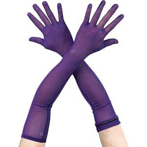 Women's Fashion Purple Mesh Long Satin Gloves Design Weddings Party Costume